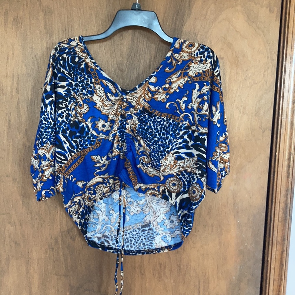 Floral print top boho w stretch adjustable length w/ cinch casual M jrs - Picture 15 of 17
